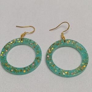 Handcrafted Glitter Hoop Earrings - Turquoise and Gold